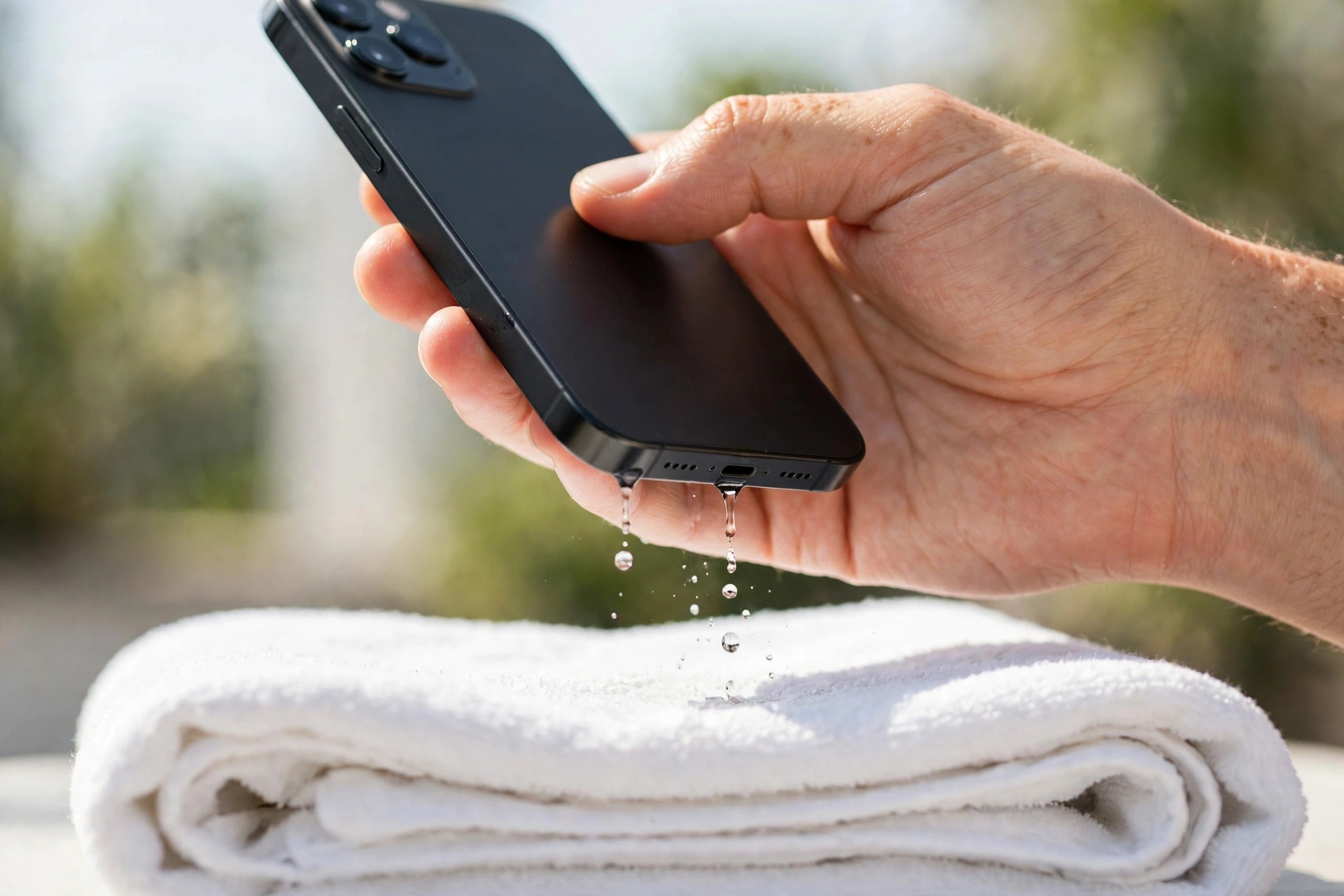 Holding a phone with the speaker facing down over a towel